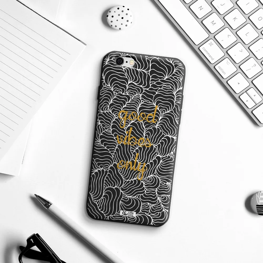a white background with gold text Apple iPhone 6 Silicone black Case