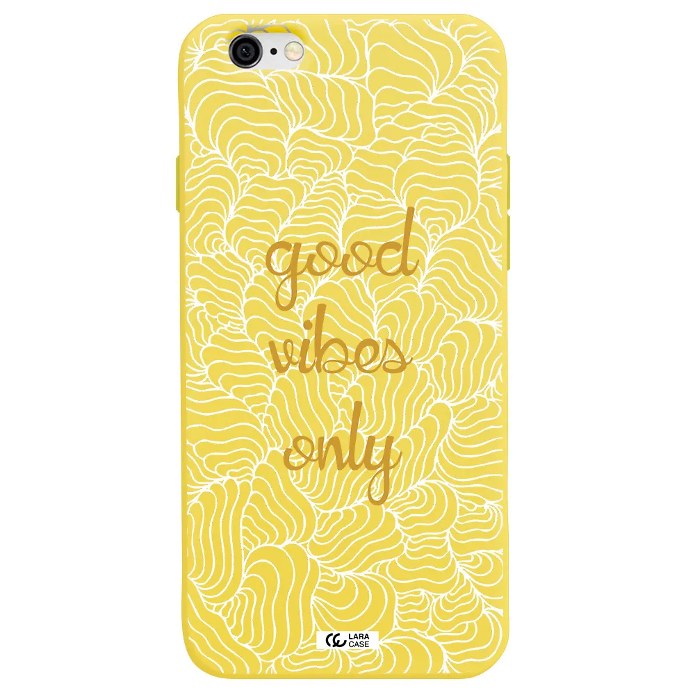 a white background with gold text Apple iPhone 6 Silicone canary yellow Case