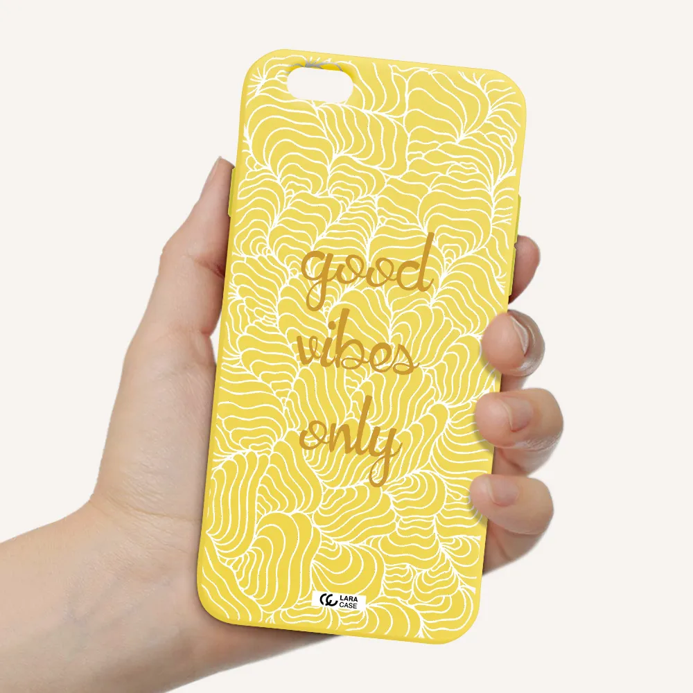 a white background with gold text Apple iPhone 6 Silicone canary yellow Case
