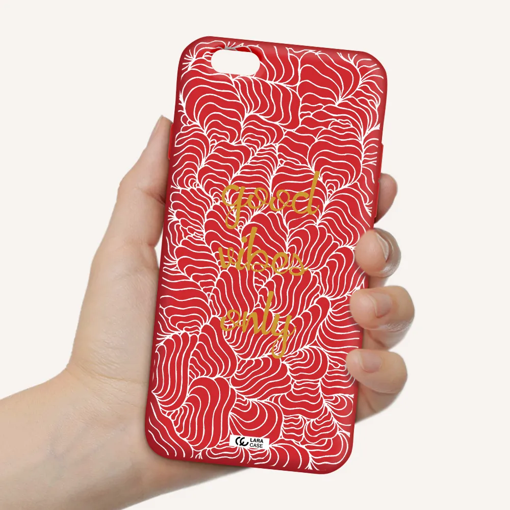 a white background with gold text Apple iPhone 6 Silicone Imperial Red Case