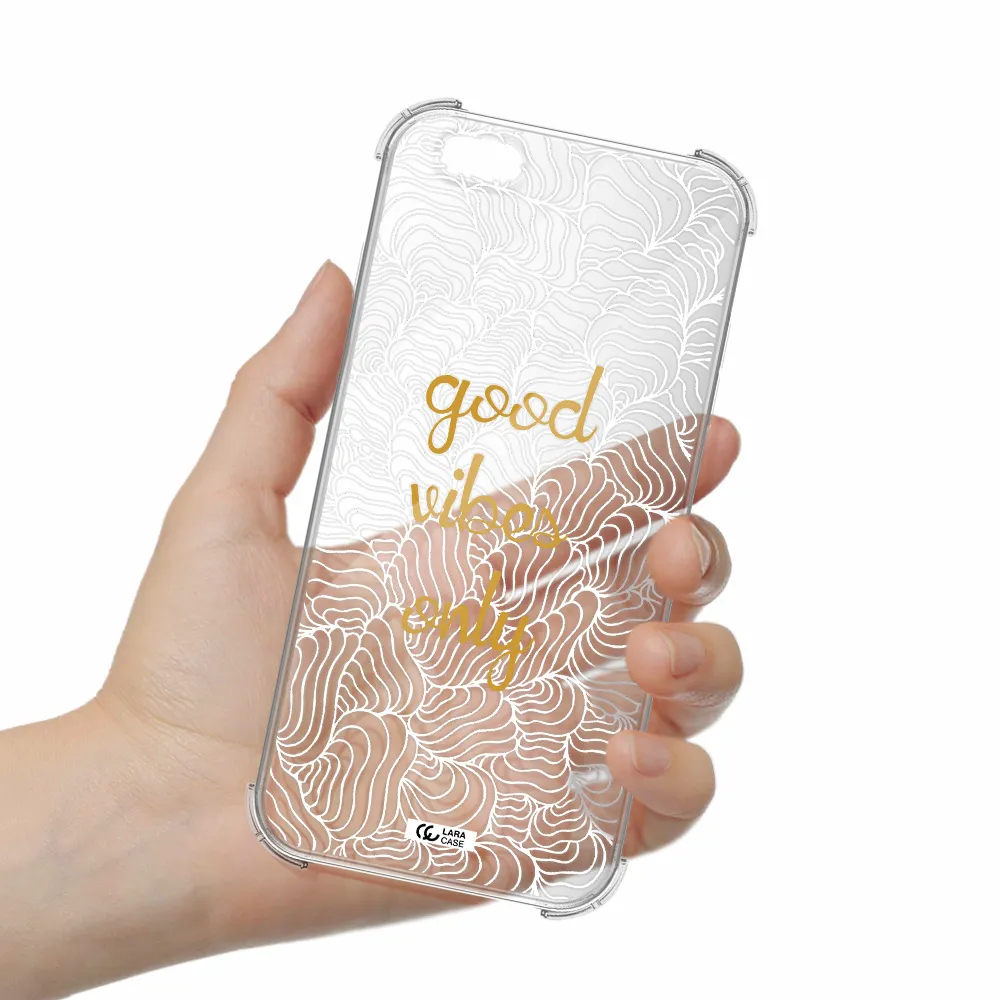 a white background with gold text Apple iPhone 6S Clear PC Case