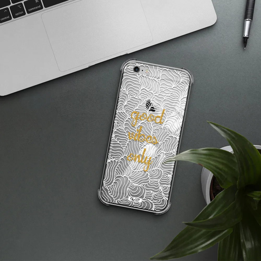a white background with gold text Apple iPhone 6S Clear PC Case