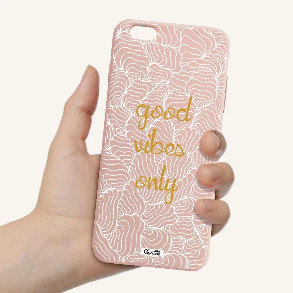 a white background with gold text Apple iPhone 6S Silicone pastel pink Case