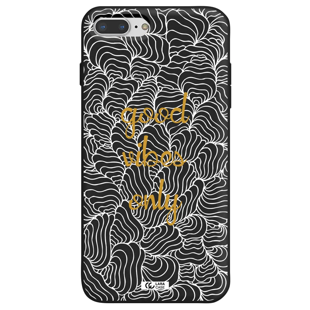a white background with gold text Apple iPhone 7 plus Silicone black Case