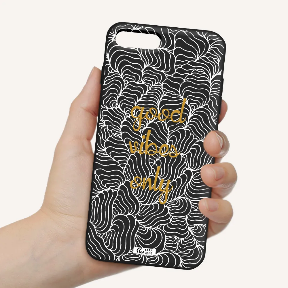 a white background with gold text Apple iPhone 7 plus Silicone black Case