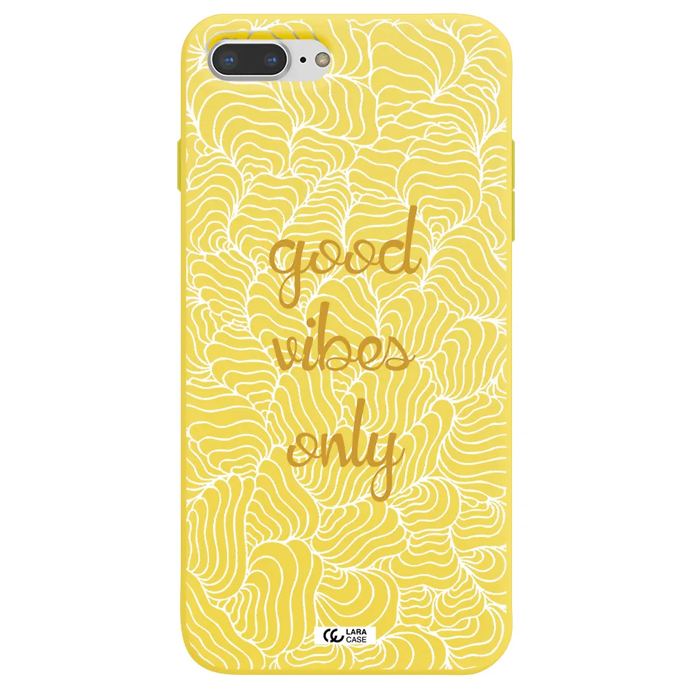 a white background with gold text Apple iPhone 7 plus Silicone canary yellow Case