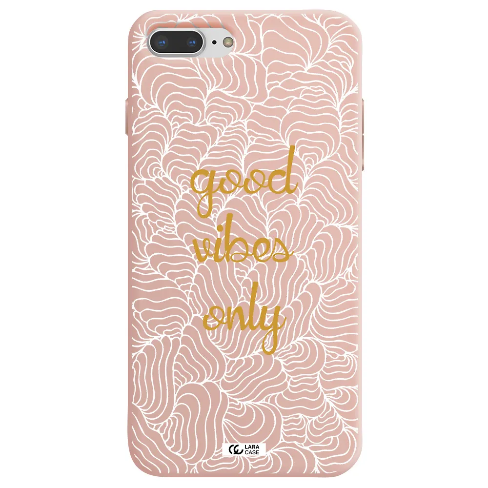 a white background with gold text Apple iPhone 7 plus Silicone pastel pink Case