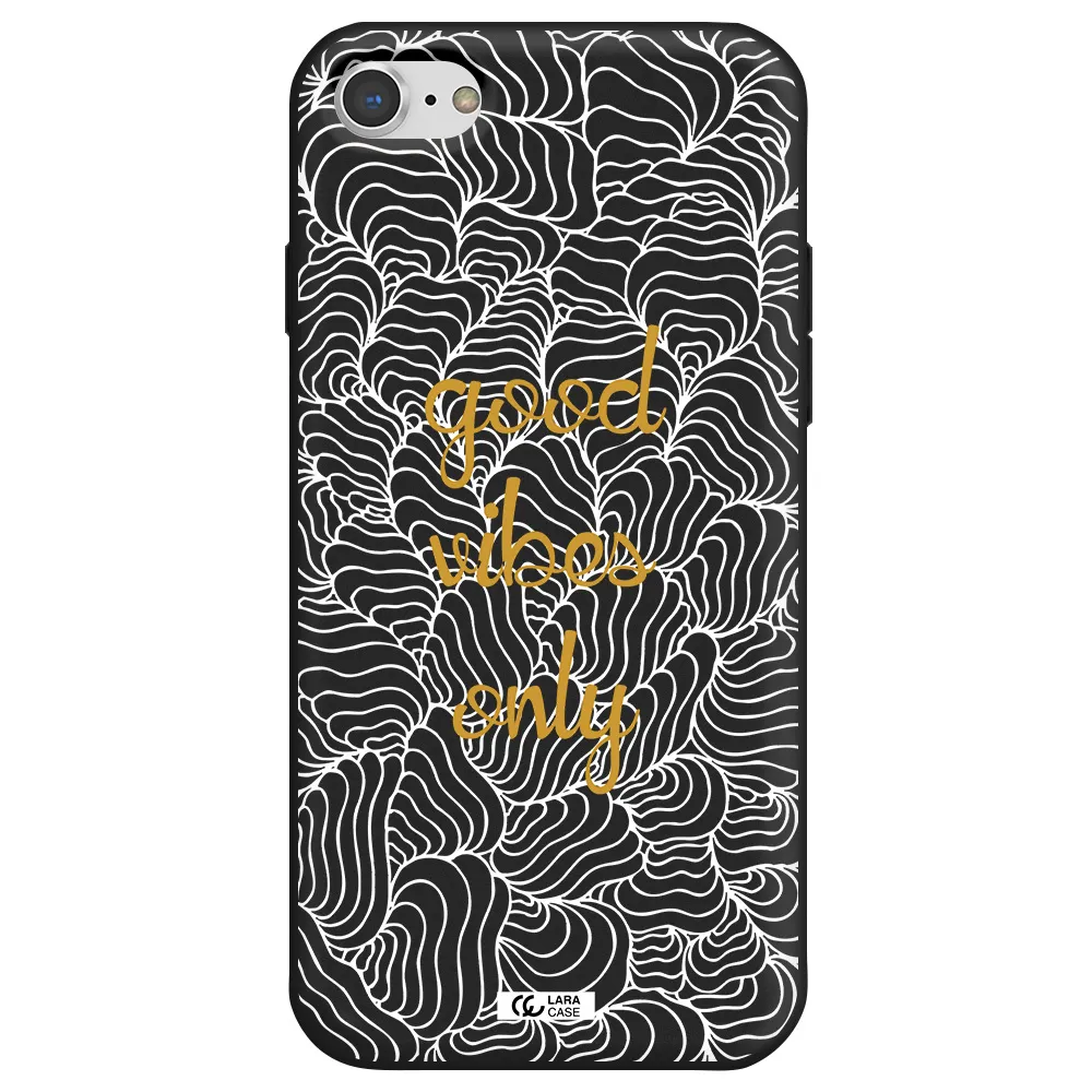 a white background with gold text Apple iPhone 7 Silicone black Case
