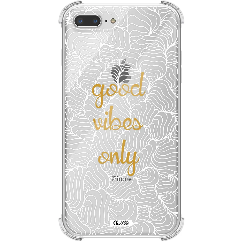 a white background with gold text Apple iPhone 8 plus Clear PC Case
