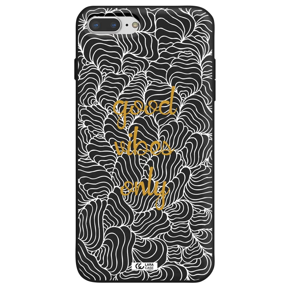 a white background with gold text Apple iPhone 8 plus Silicone black Case