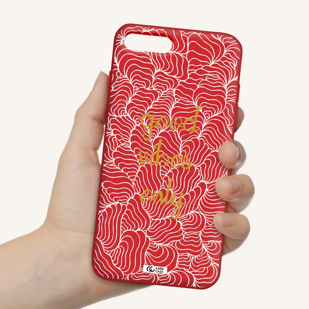 a white background with gold text Apple iPhone 8 plus Silicone Imperial Red Case