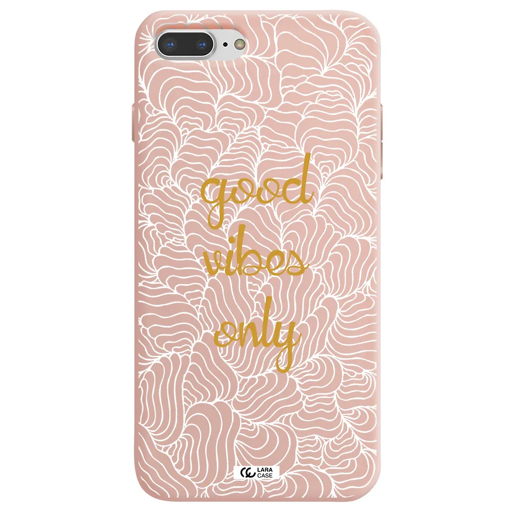 a white background with gold text Apple iPhone 8 plus Silicone pastel pink Case