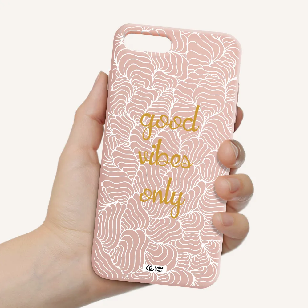 a white background with gold text Apple iPhone 8 plus Silicone pastel pink Case