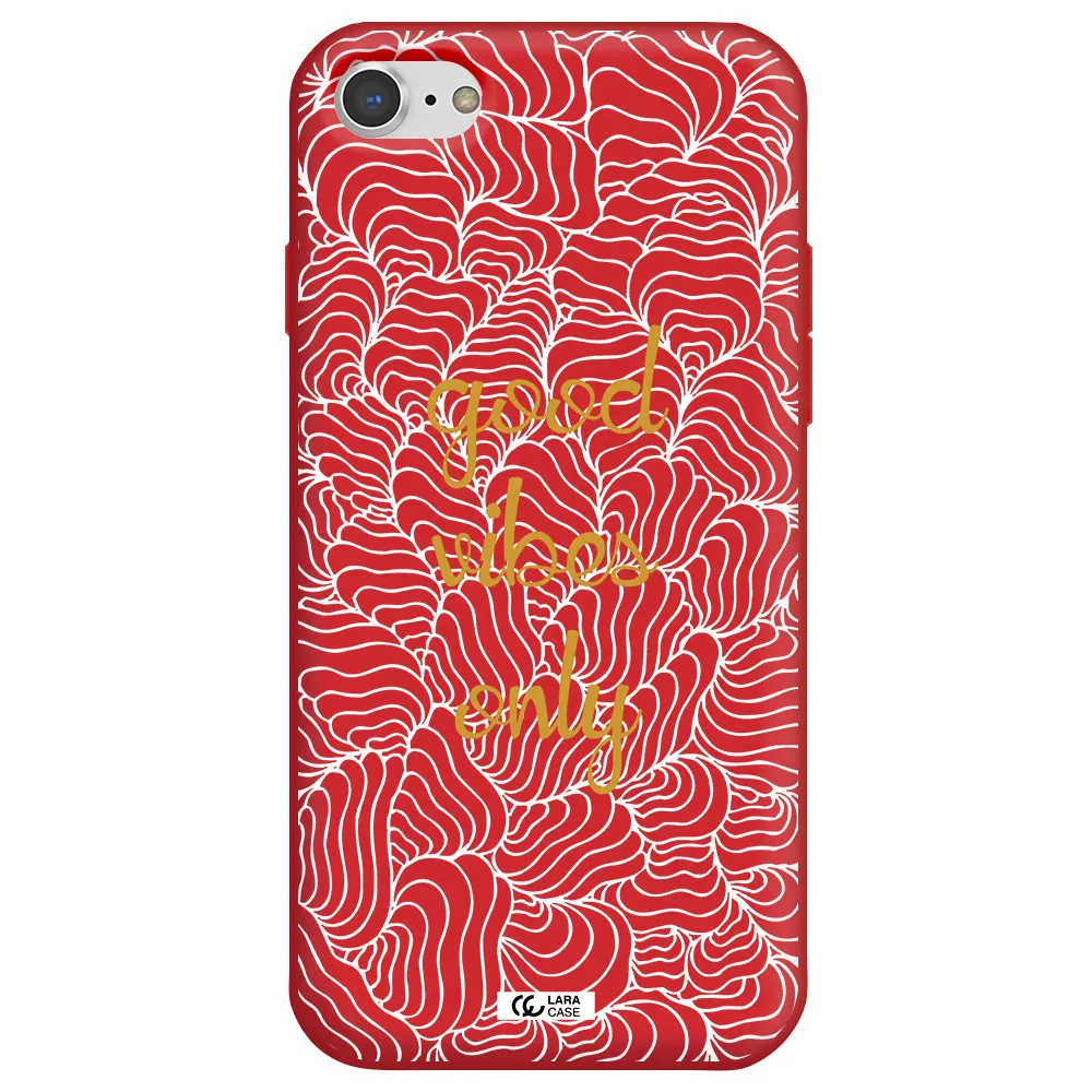 a white background with gold text Apple iPhone 8 Silicone Imperial Red Case