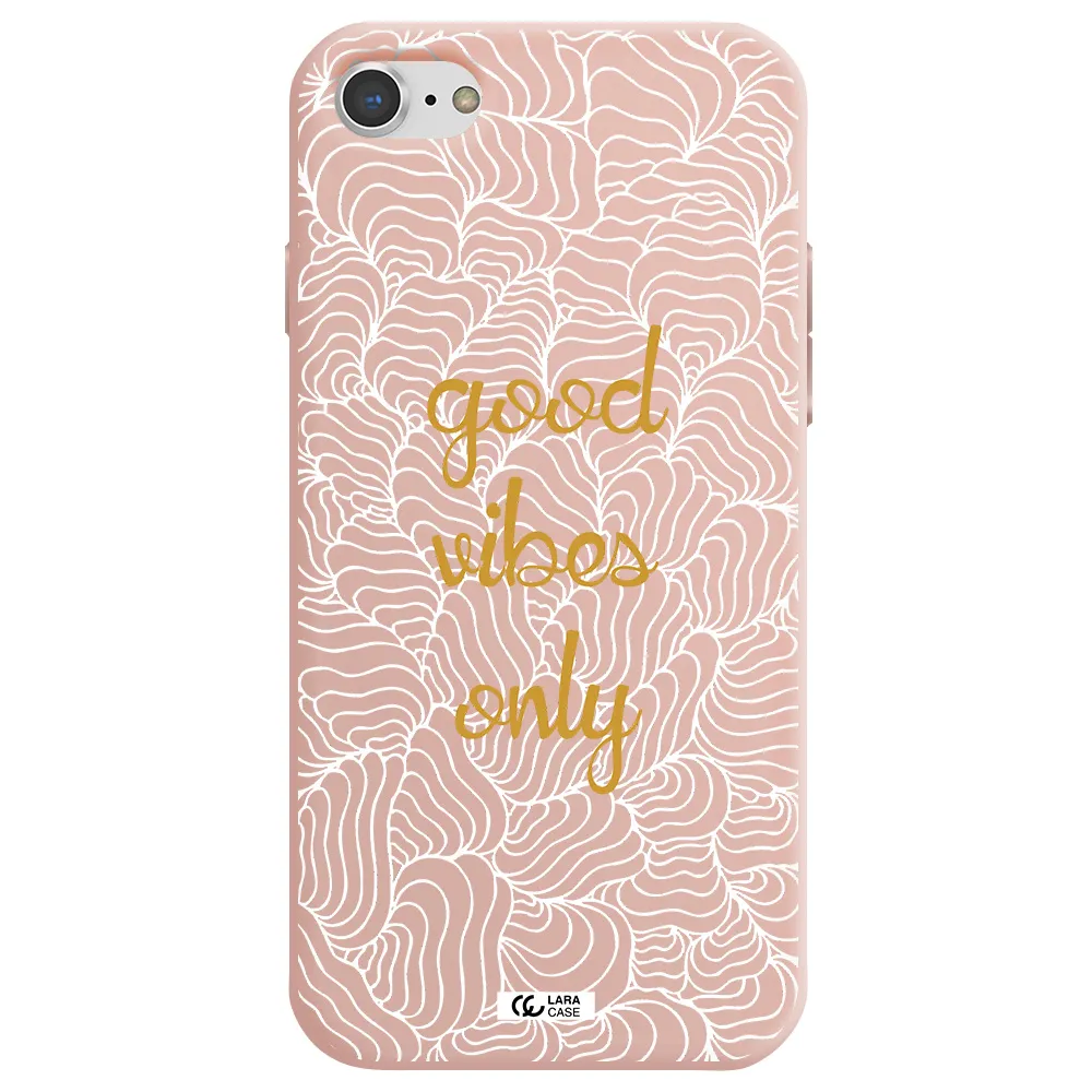 a white background with gold text Apple iPhone 8 Silicone pastel pink Case
