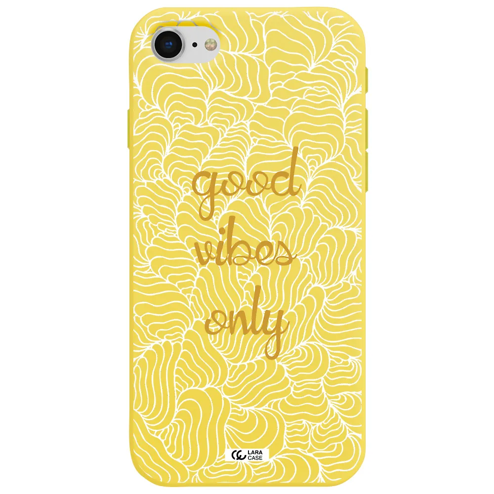 a white background with gold text Apple iPhone se 2020 Silicone canary yellow Case
