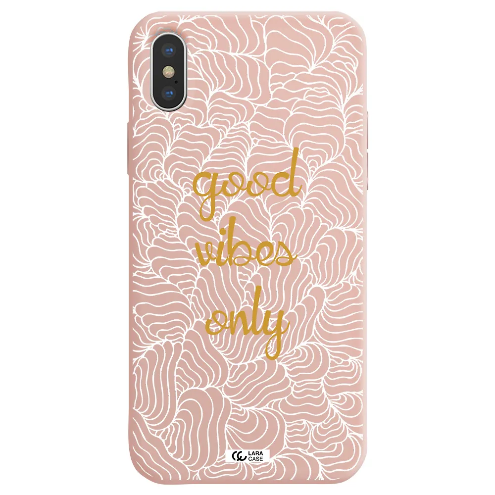 a white background with gold text Apple iPhone X Silicone pastel pink Case