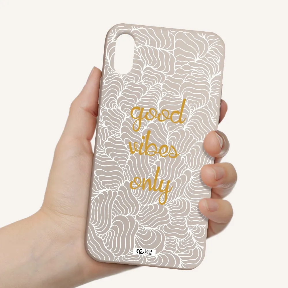 a white background with gold text Apple iPhone X Silicone Stone Case