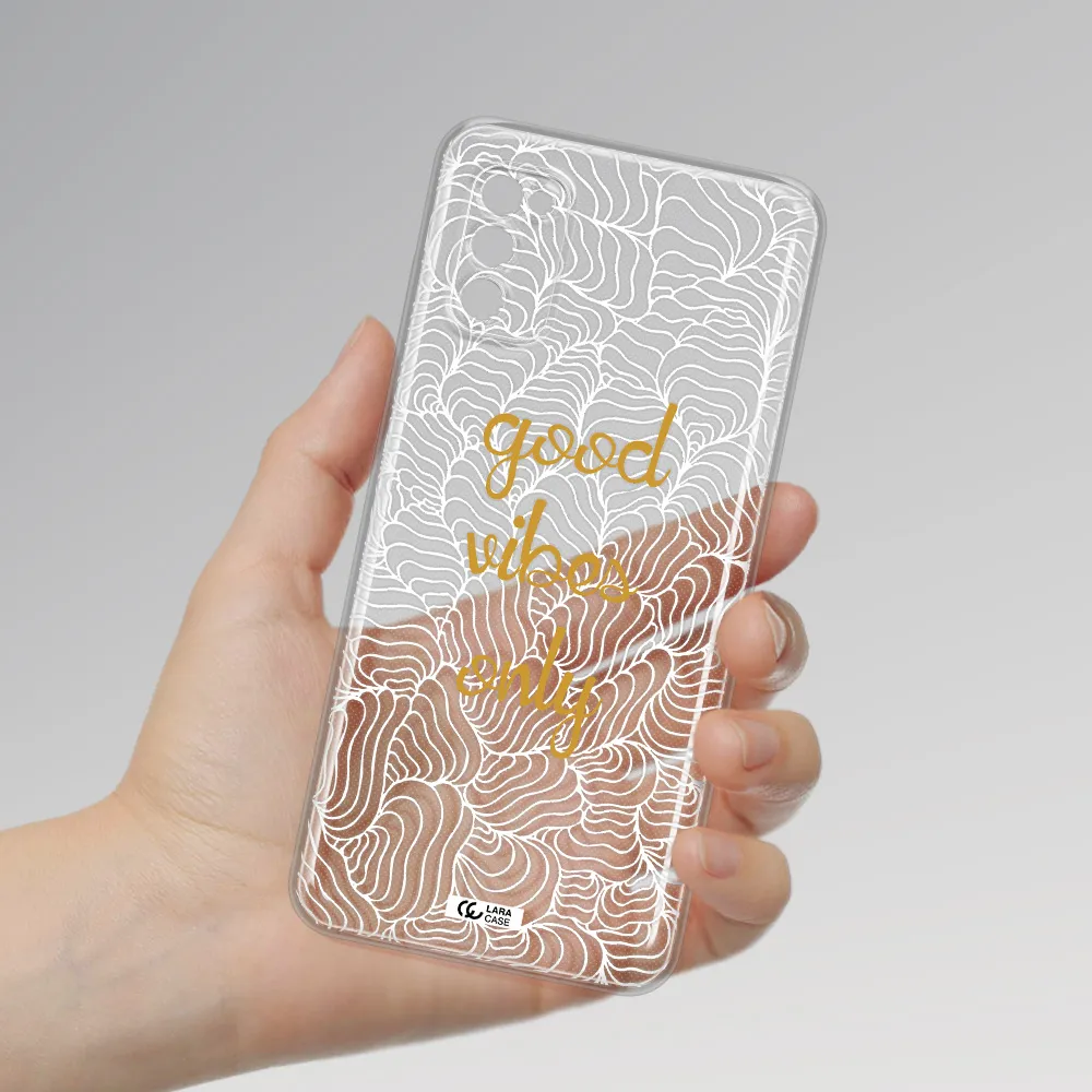 A White Background With Gold Text Samsung A41 Clear Tpu Case