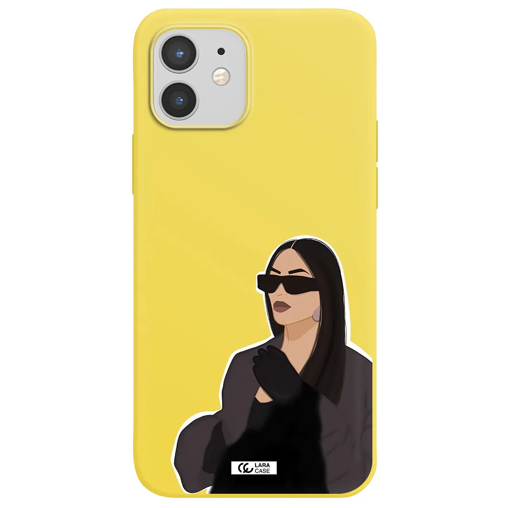 Minimalist Portrait Apple iPhone 12 Silicone canary yellow Case