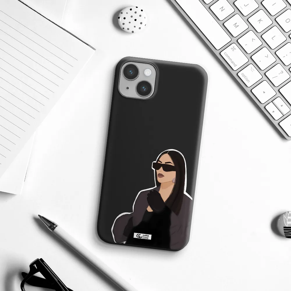 Minimalist Portrait Apple iPhone 14 plus Silicone black Case