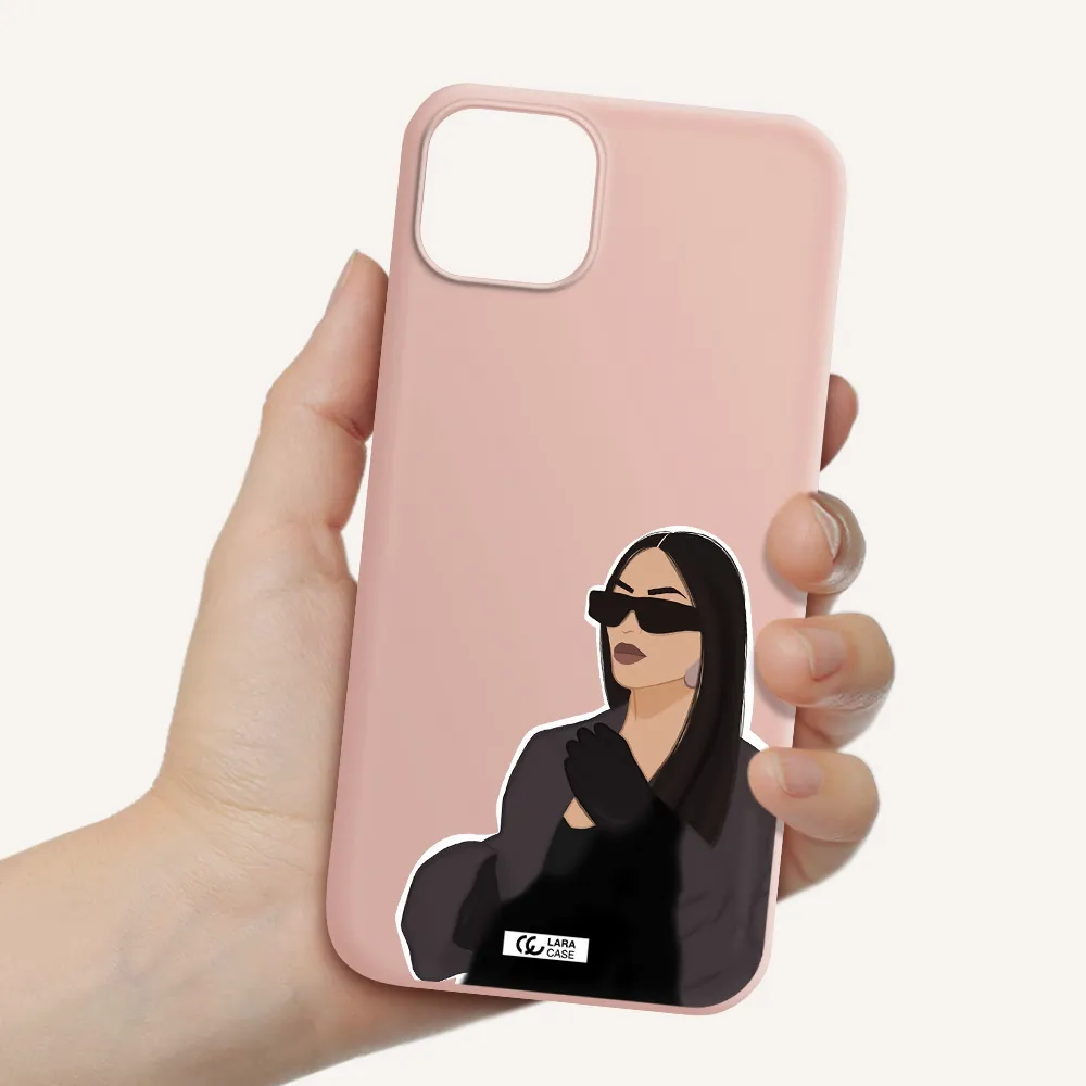 Minimalist Portrait Apple iPhone 14 plus Silicone pastel pink Case