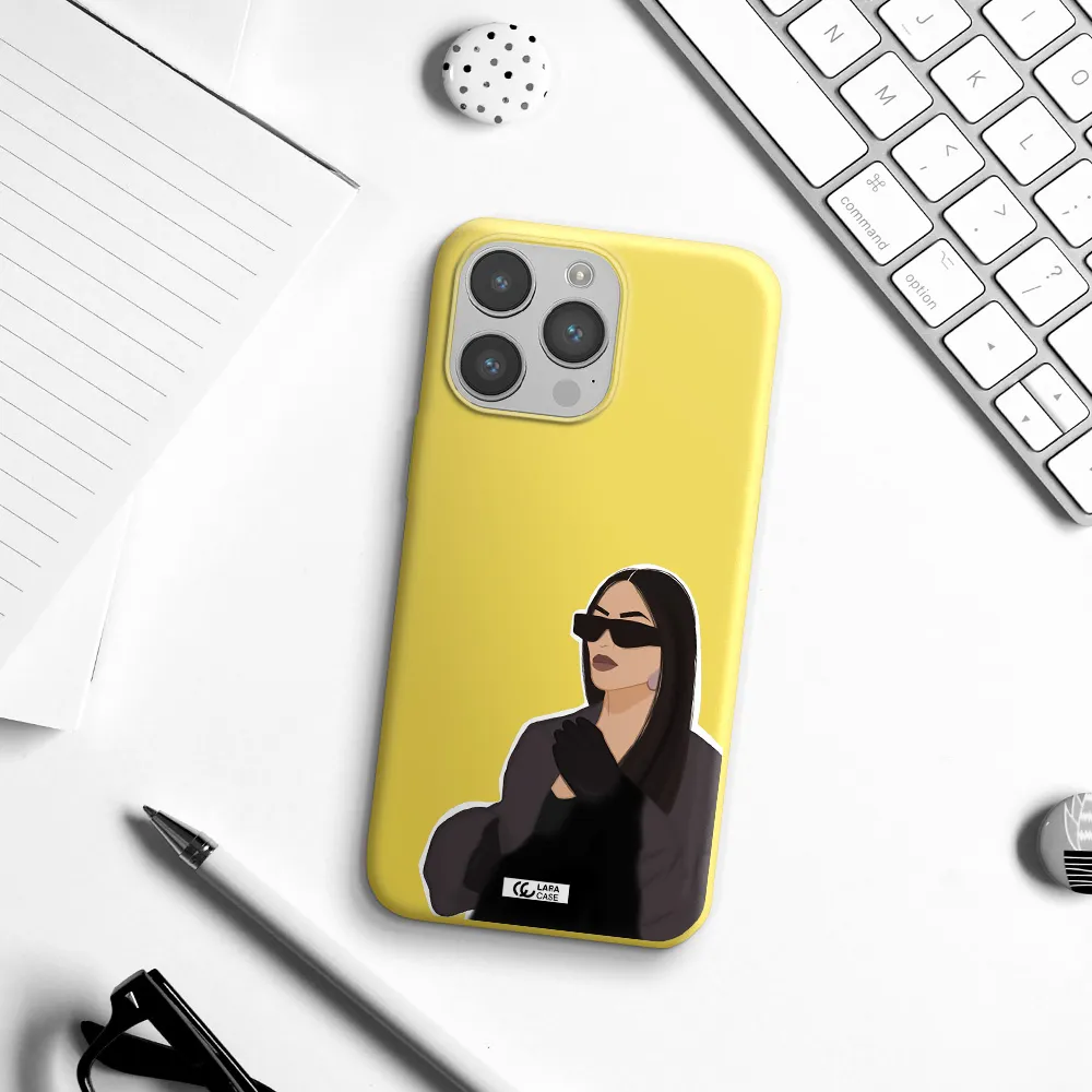 Minimalist Portrait Apple iPhone 14 pro Silicone canary yellow Case