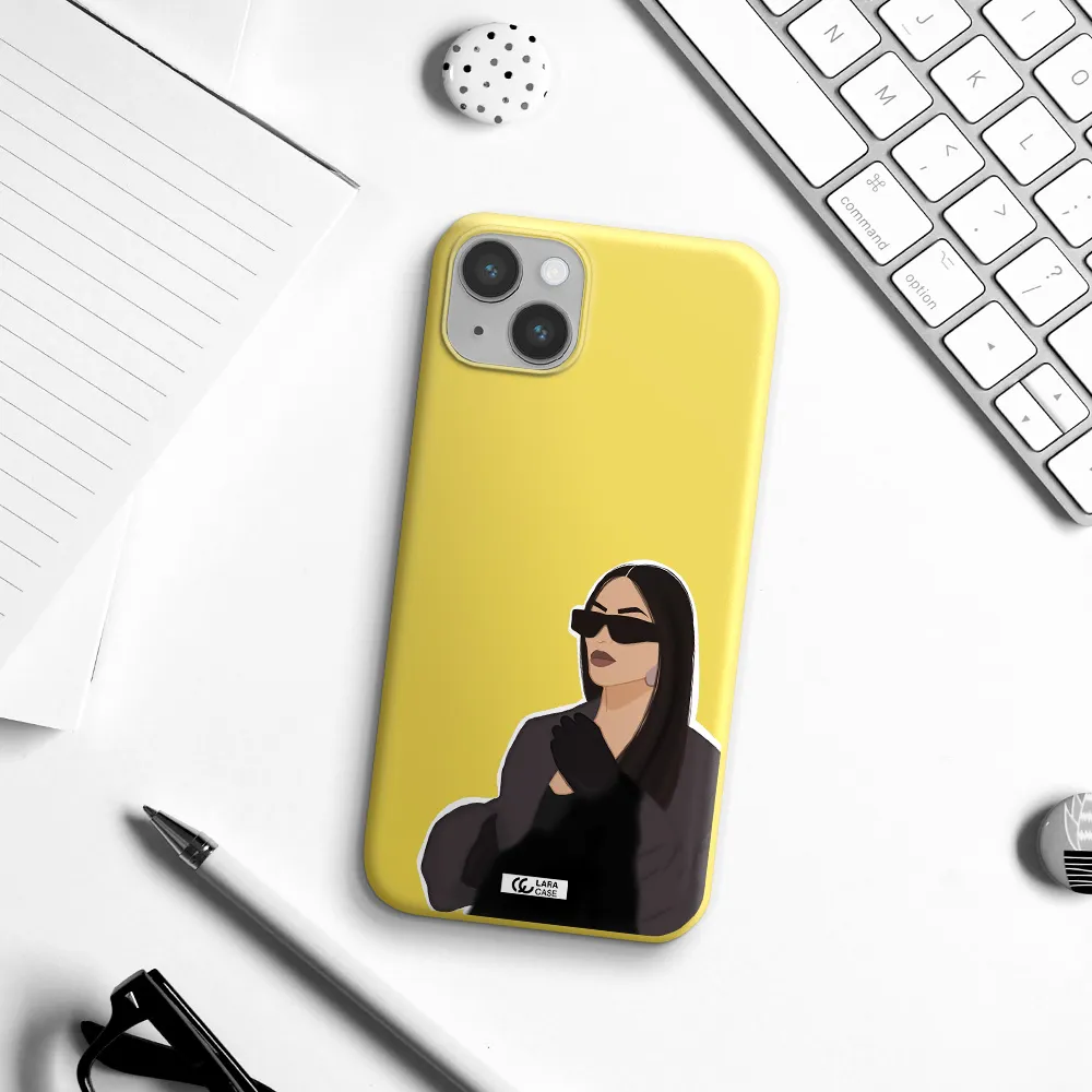 Minimalist Portrait Apple iPhone 14 Silicone canary yellow Case