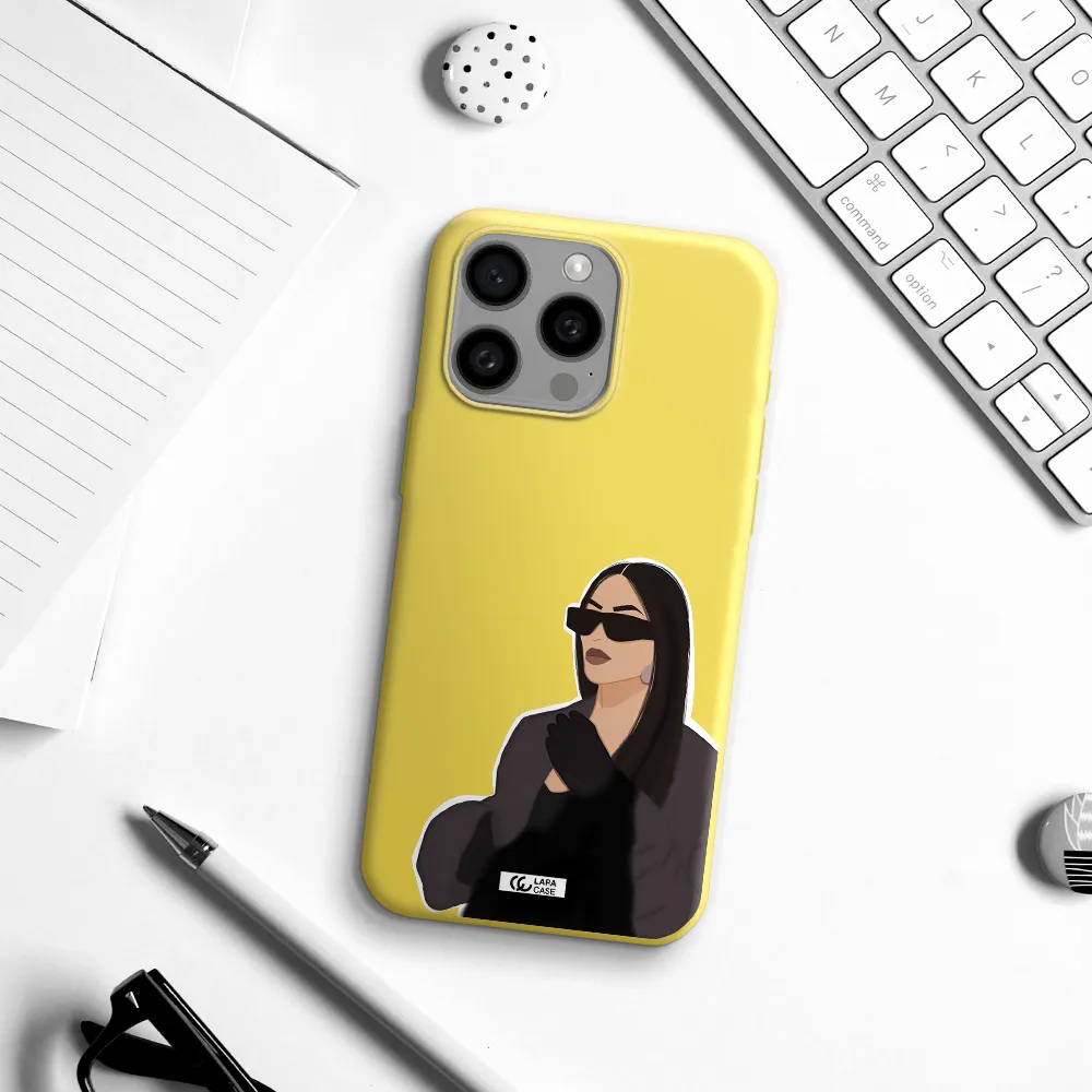 Minimalist Portrait Apple Iphone 15 Pro max Silicone canary yellow Case