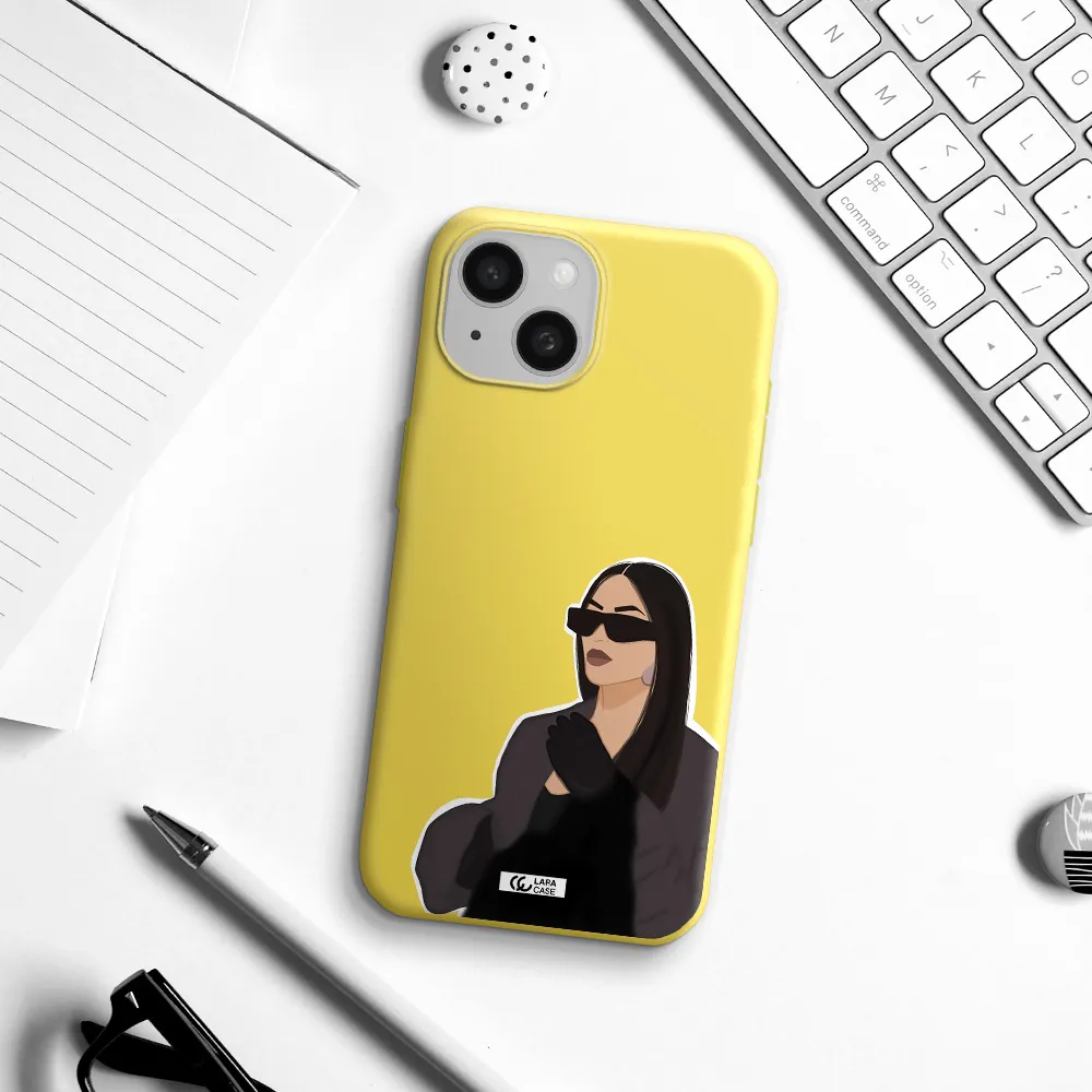 Minimalist Portrait Apple iPhone 15 Silicone canary yellow Case