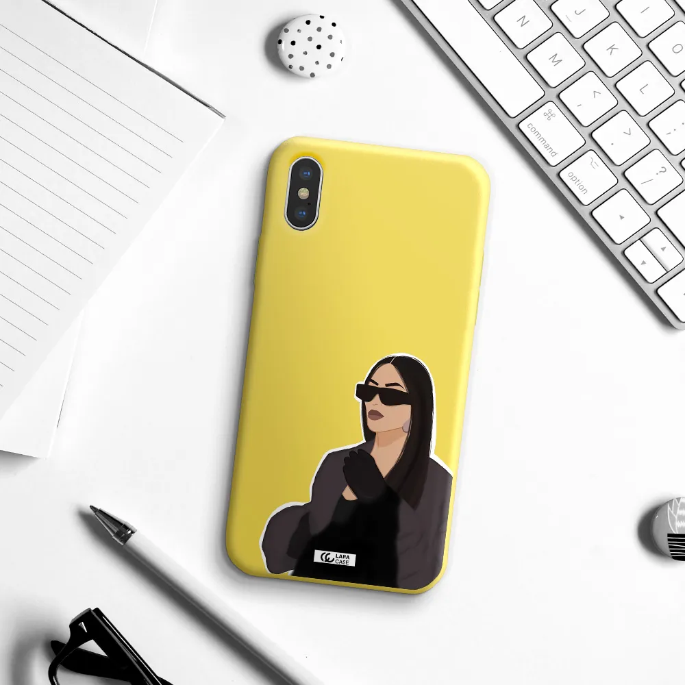 Minimalist Portrait Apple iPhone XS Silicone canary yellow Case