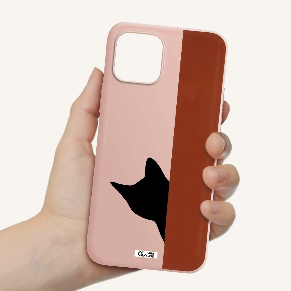 Black Cat Apple iPhone 12 Silicone pastel pink Case