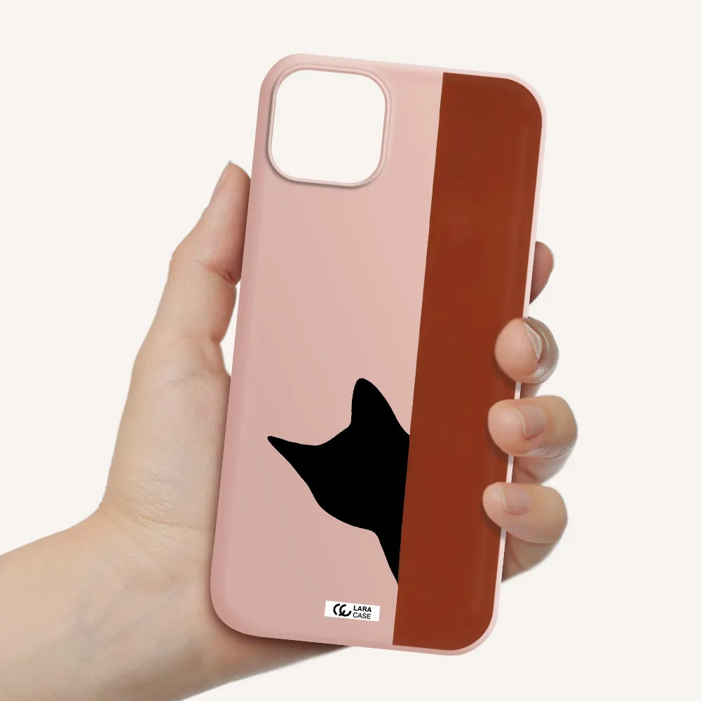 Black Cat Apple iPhone 14 plus Silicone pastel pink Case