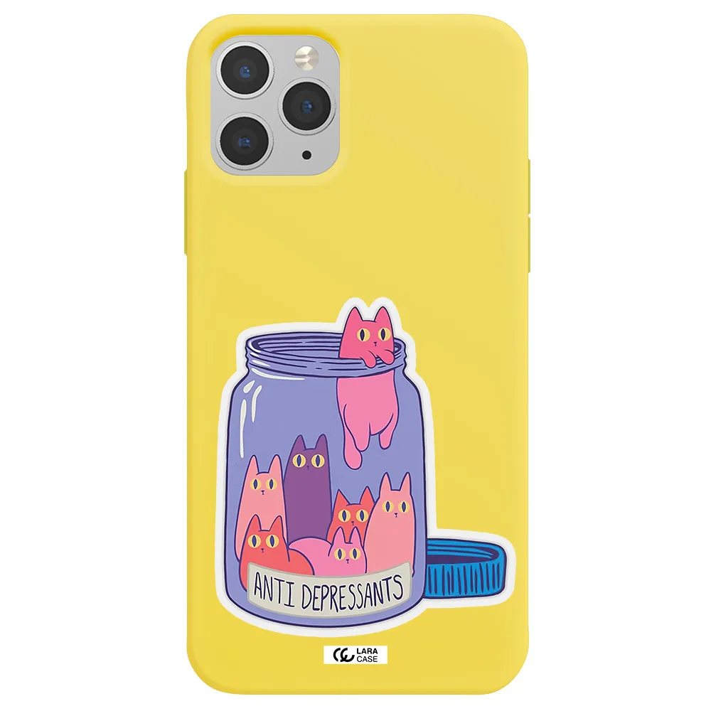 Anti Depressants Cats Apple iPhone 11 pro max Silicone canary yellow Case