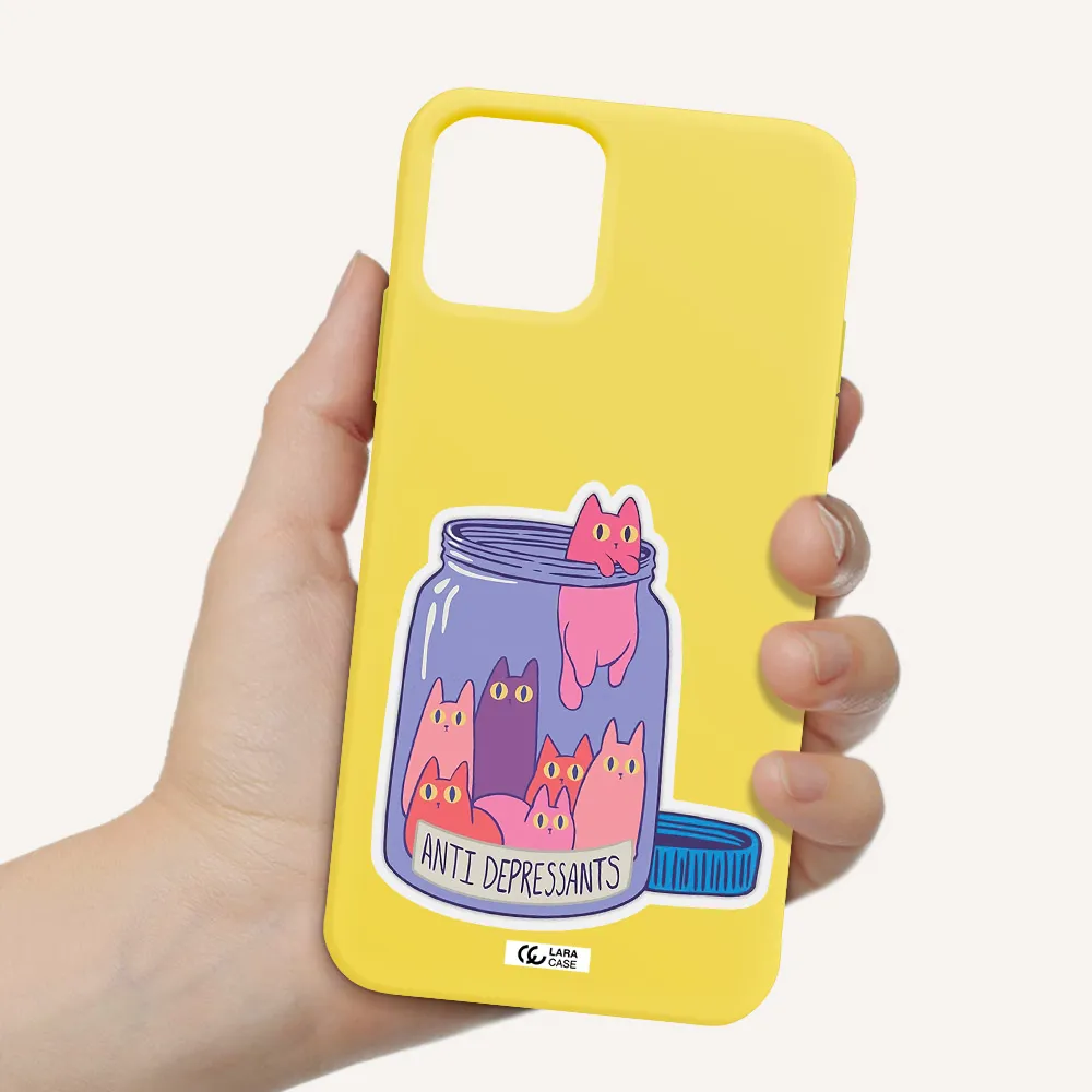 Anti Depressants Cats Apple iPhone 11 pro max Silicone canary yellow Case