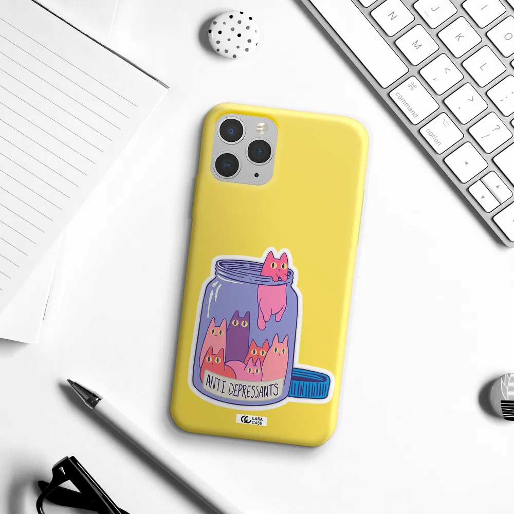 Anti Depressants Cats Apple iPhone 11 pro max Silicone canary yellow Case