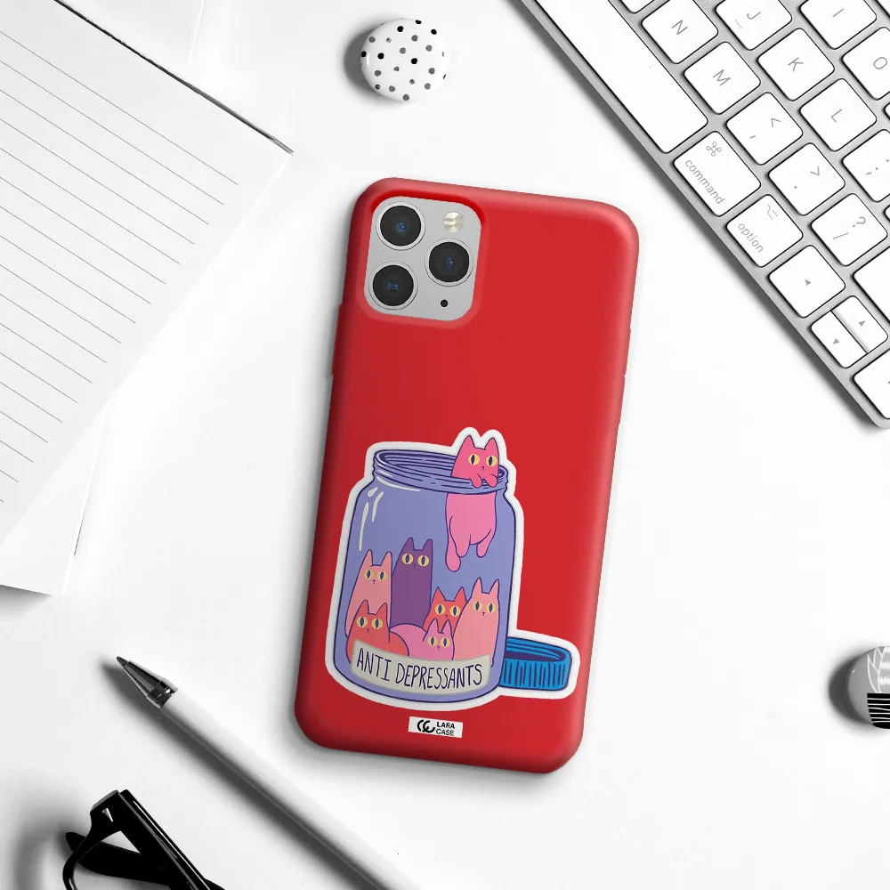 Anti Depressants Cats Apple iPhone 11 pro max Silicone Imperial Red Case