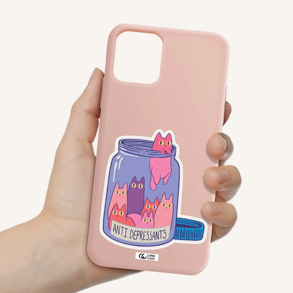 Anti Depressants Cats Apple iPhone 11 pro max Silicone pastel pink Case