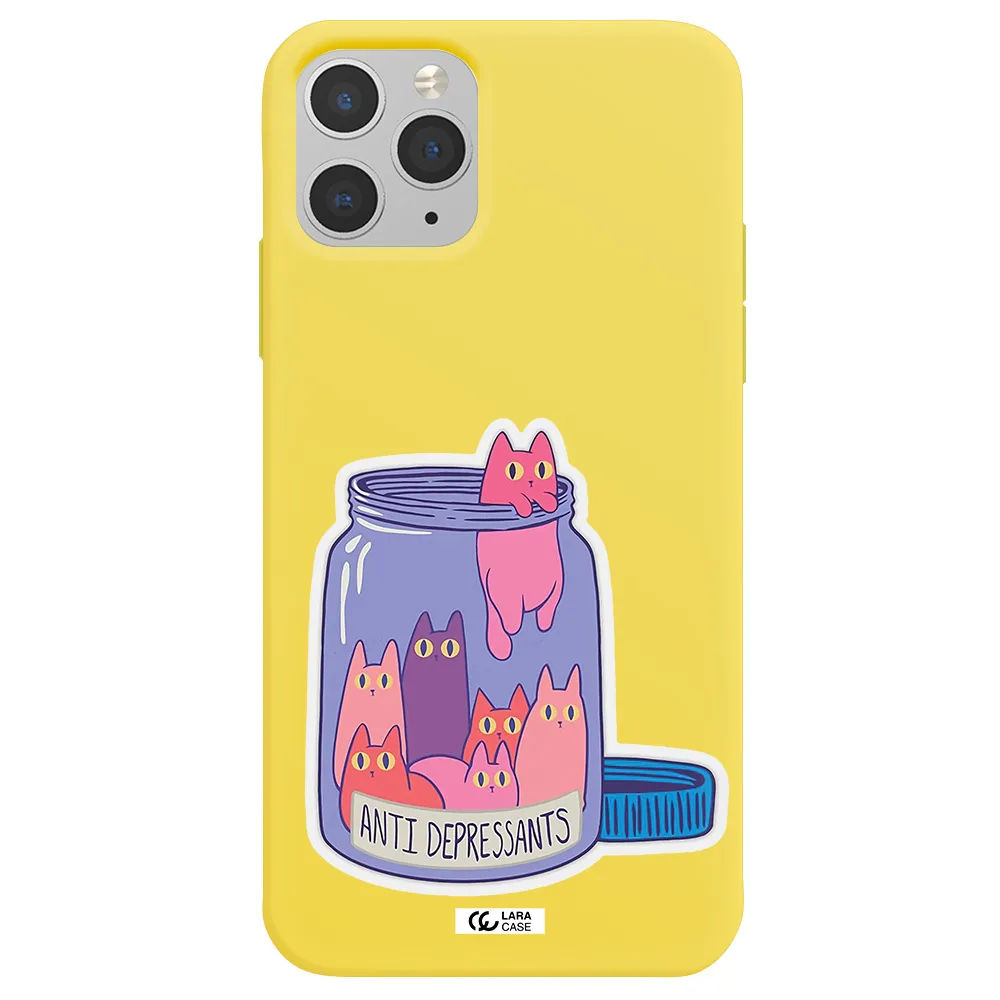 Anti Depressants Cats Apple iPhone 11 pro Silicone canary yellow Case
