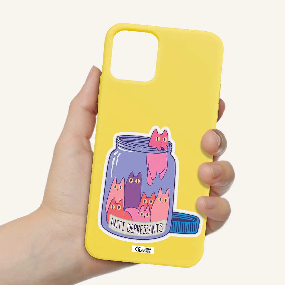 Anti Depressants Cats Apple iPhone 11 pro Silicone canary yellow Case