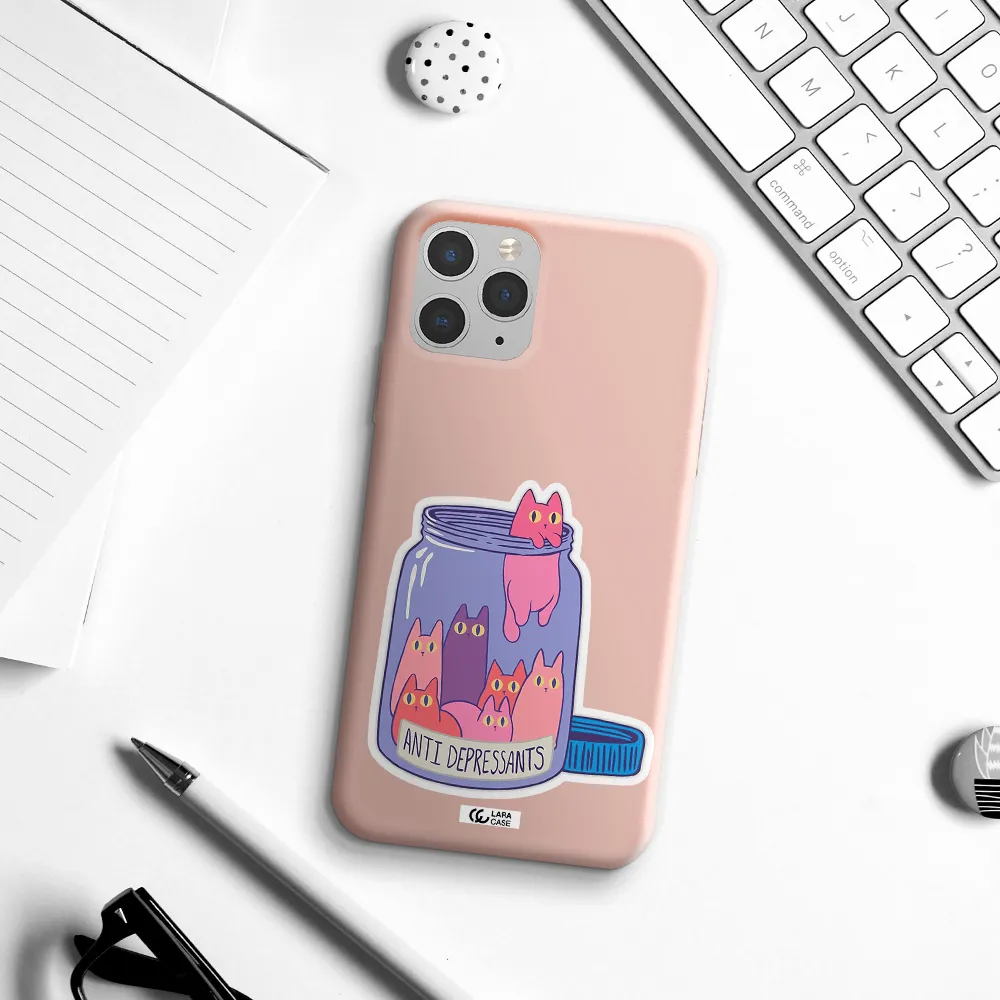 Anti Depressants Cats Apple iPhone 11 pro Silicone pastel pink Case