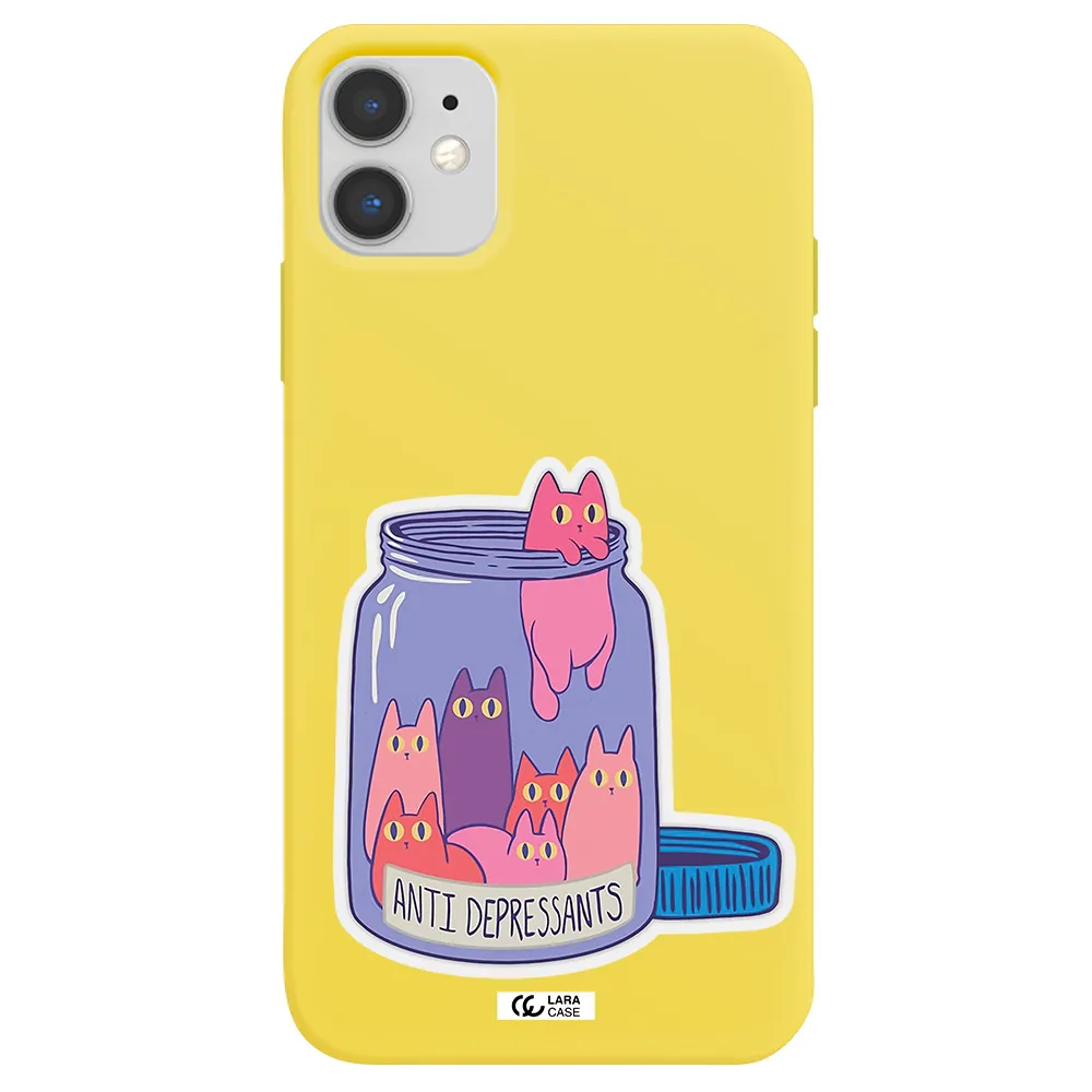 Anti Depressants Cats Apple iPhone 11 Silicone canary yellow Case