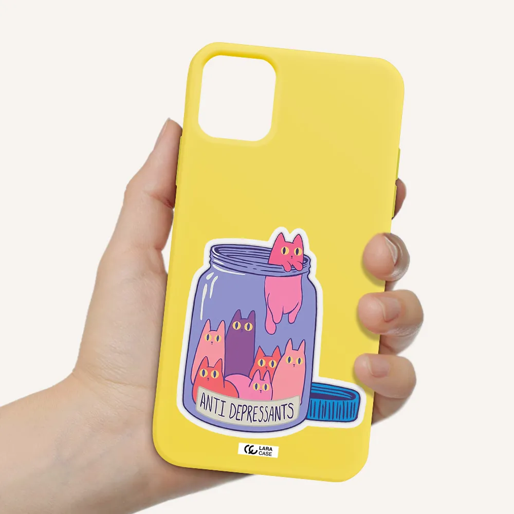 Anti Depressants Cats Apple iPhone 11 Silicone canary yellow Case