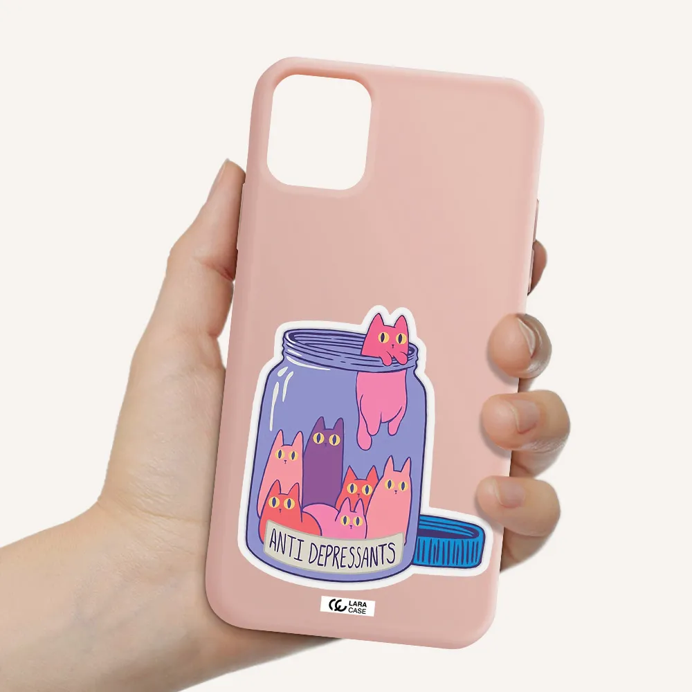 Anti Depressants Cats Apple iPhone 11 Silicone pastel pink Case