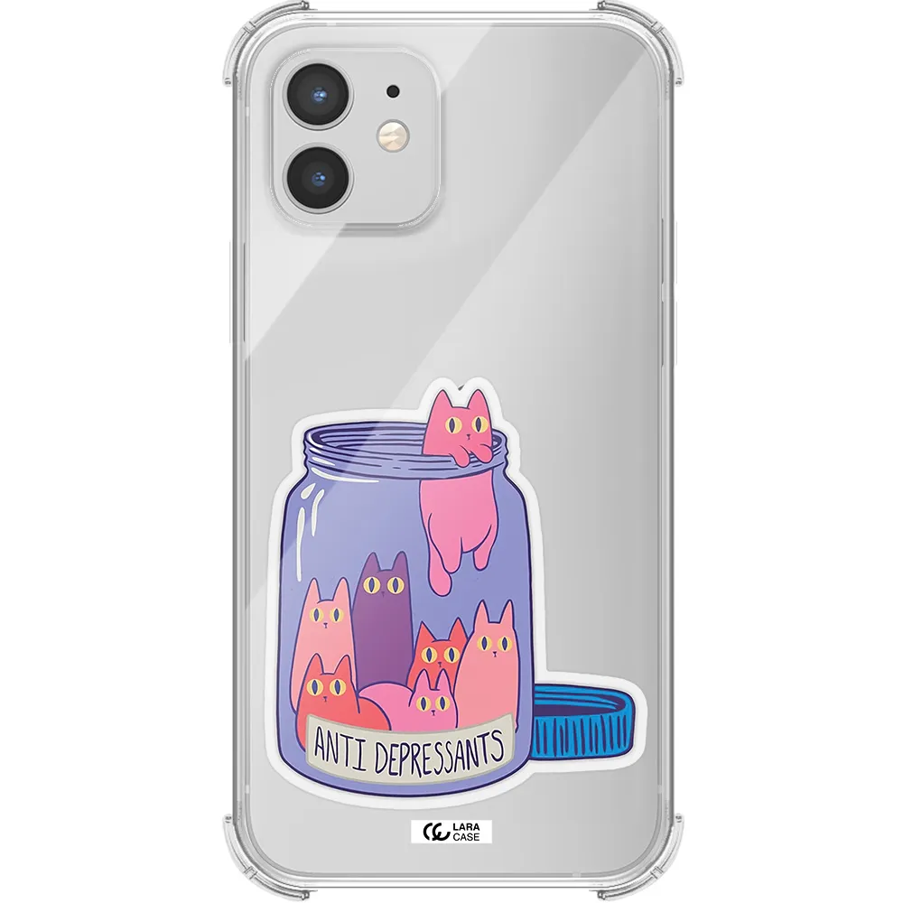 Anti Depressants Cats Apple iPhone 12 Clear PC Case