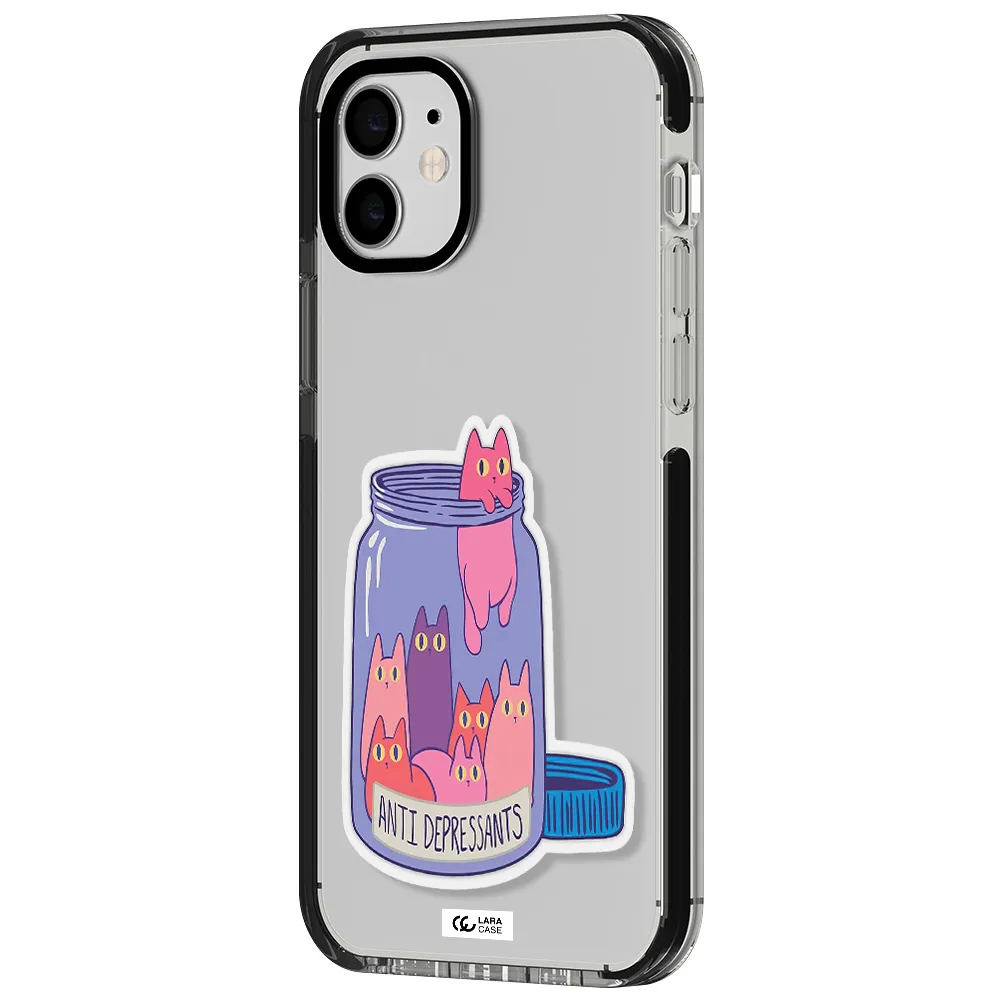Anti Depressants Cats Apple iPhone 12 impact black border Case
