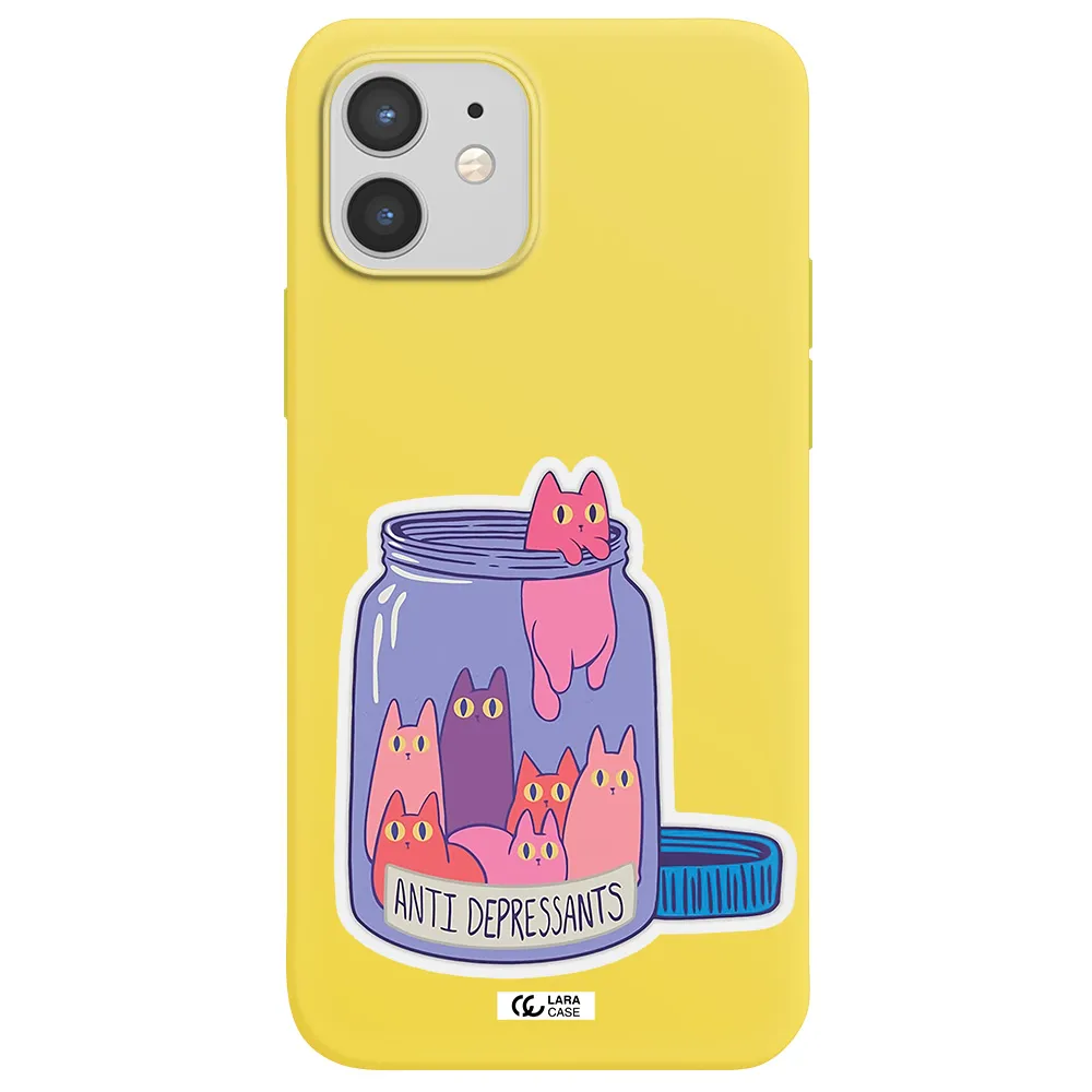 Anti Depressants Cats Apple iPhone 12 mini Silicone canary yellow Case
