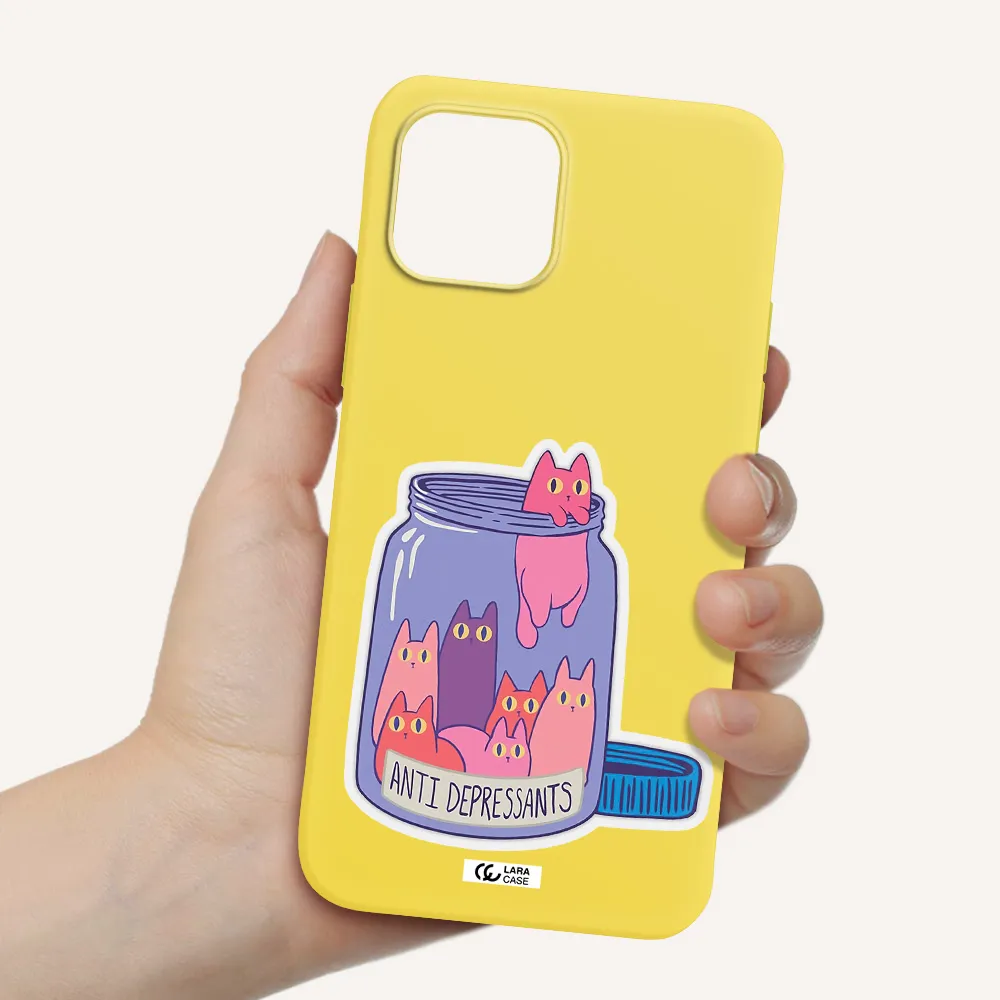 Anti Depressants Cats Apple iPhone 12 mini Silicone canary yellow Case
