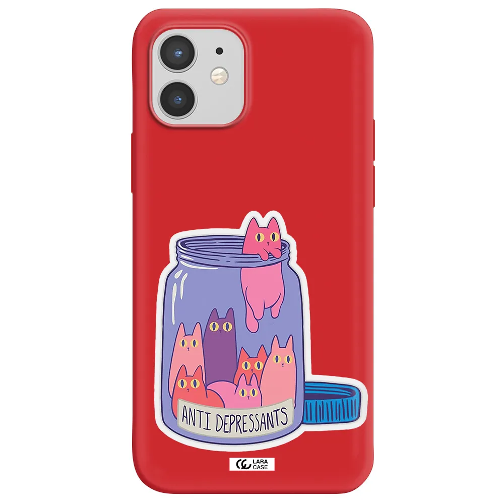 Anti Depressants Cats Apple iPhone 12 mini Silicone Imperial Red Case