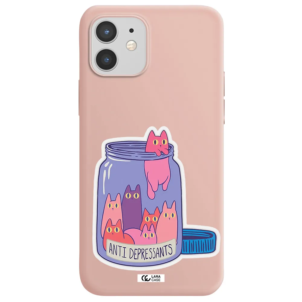Anti Depressants Cats Apple iPhone 12 mini Silicone pastel pink Case
